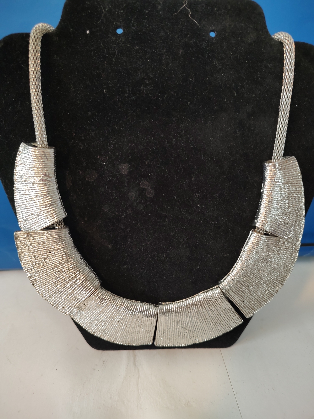 Textured Silver Statement Collar Necklace